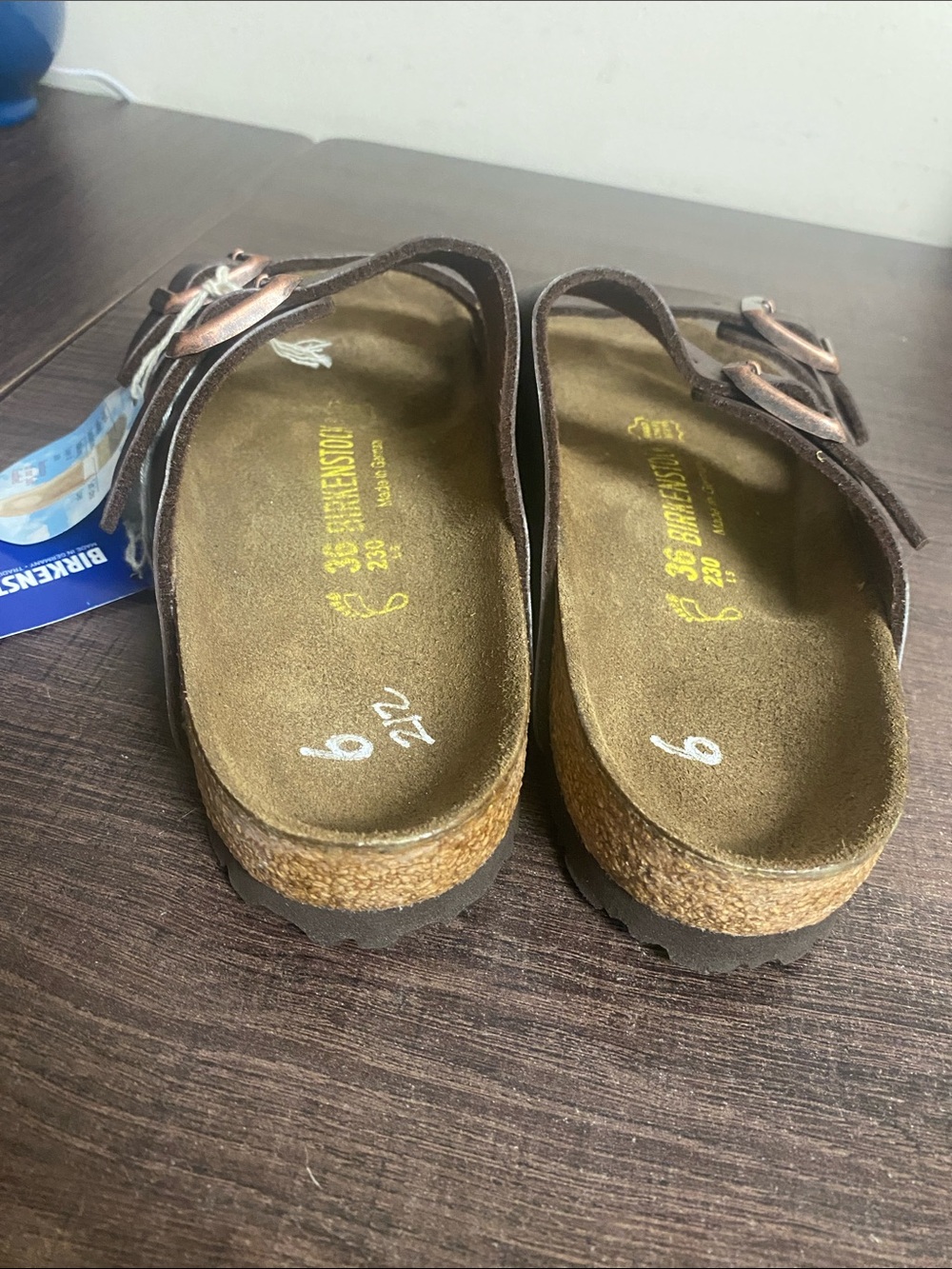 Birkenstock Two-Strap Sandals in Dark Brown made in Germany. - Picture 5 of 6